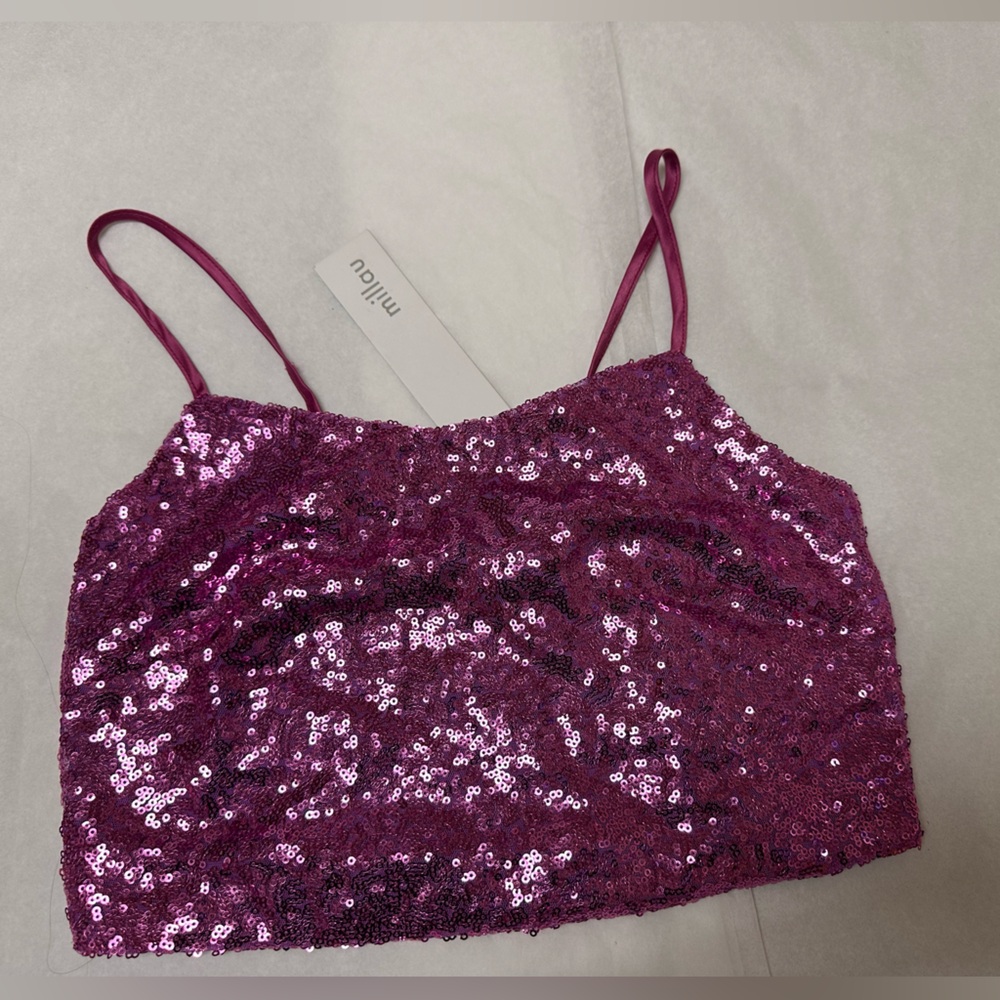 Nwt;Millau Pink Sequin Crop Camisole🍇